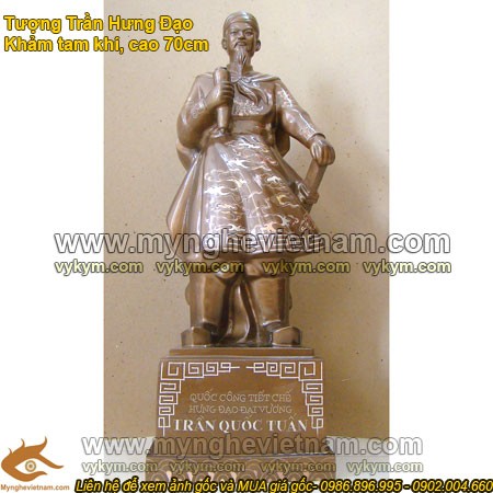 Tượng Trần Hưng Đạo khảm bạc, cao 70cm, tượng đồng tam khí