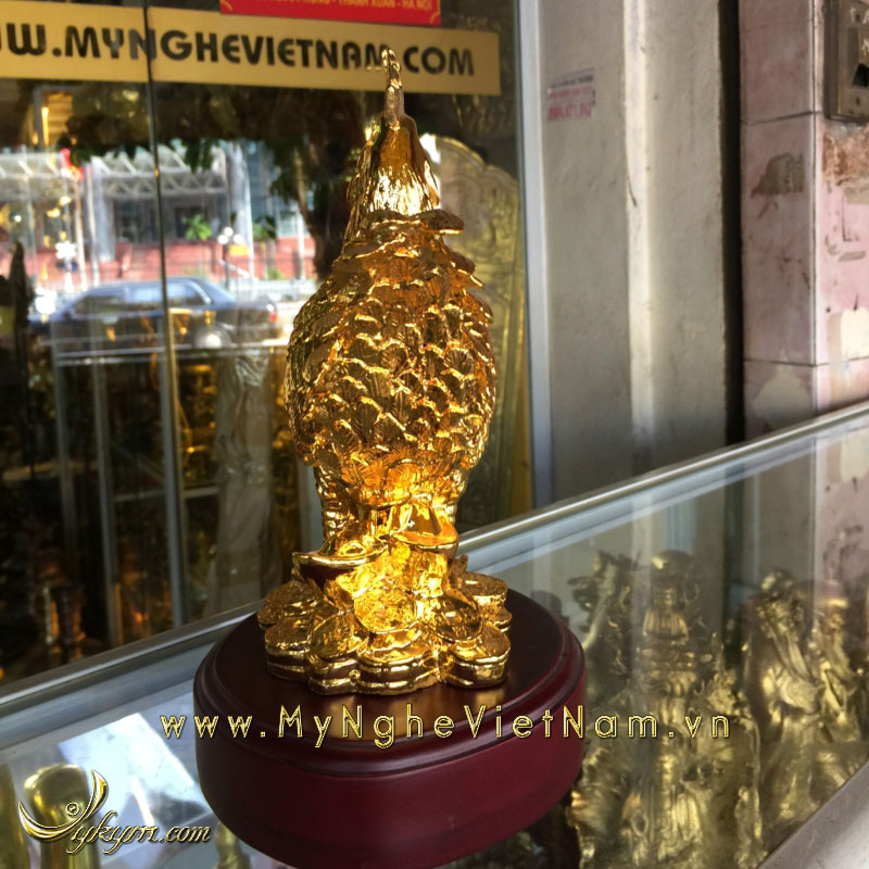 tượng gà đứng tiền mạ vàng cao 23cm