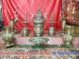 đỉnh khảm tam khí ngũ sự lọ hoa bát hương đẹp bằng đồng