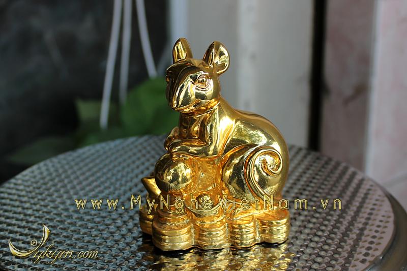 tượng chuột đồng ngồi tiền mạ vàng cao cấp
