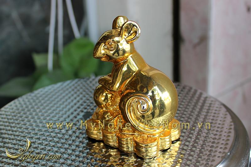 tượng chuột đồng ngồi tiền mạ vàng cao cấp 3