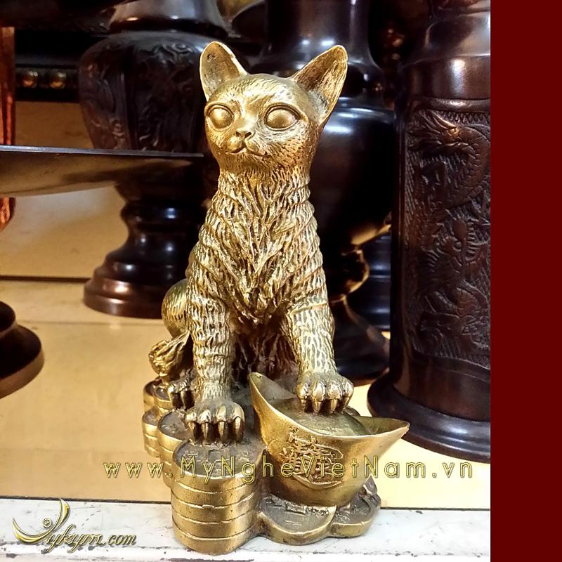 tượng mèo đồng ngồi tiền phong thủy, tượng mèo phong thủy