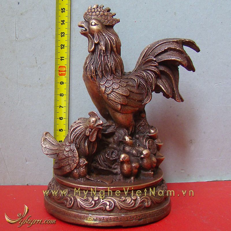 tượng gà trống gà mái và gà con cao 15cm
