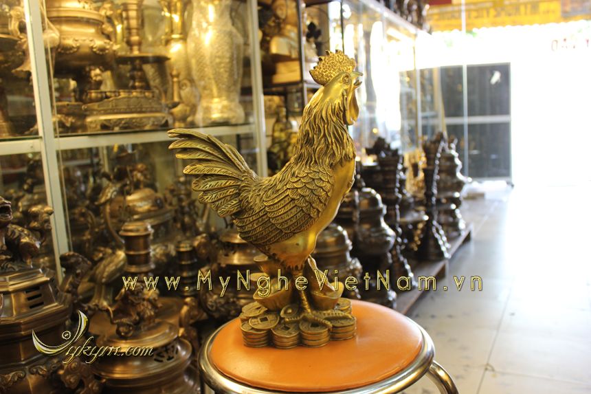 tượng gà phong thủy cao cấp bằng đồng năm đinh dậu cao 40cm