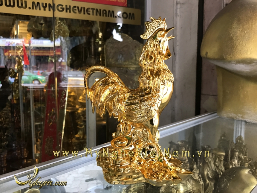 tượng gà đồng mạ vàng cao cấp 22cm