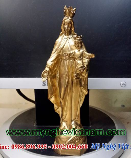 tượng đức mẹ maria, tượng đức mẹ đồng trinh bằng đồng 17cm