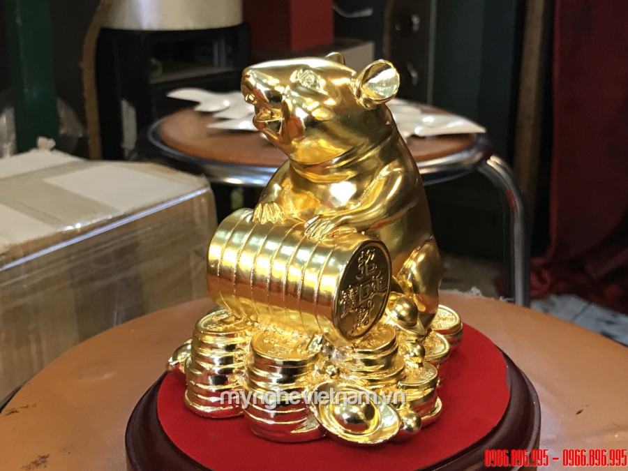 Tượng chuột để bàn làm quà tặng phong thủy cao cấp 12cm, tượng chuột mạ vàng dát vàng