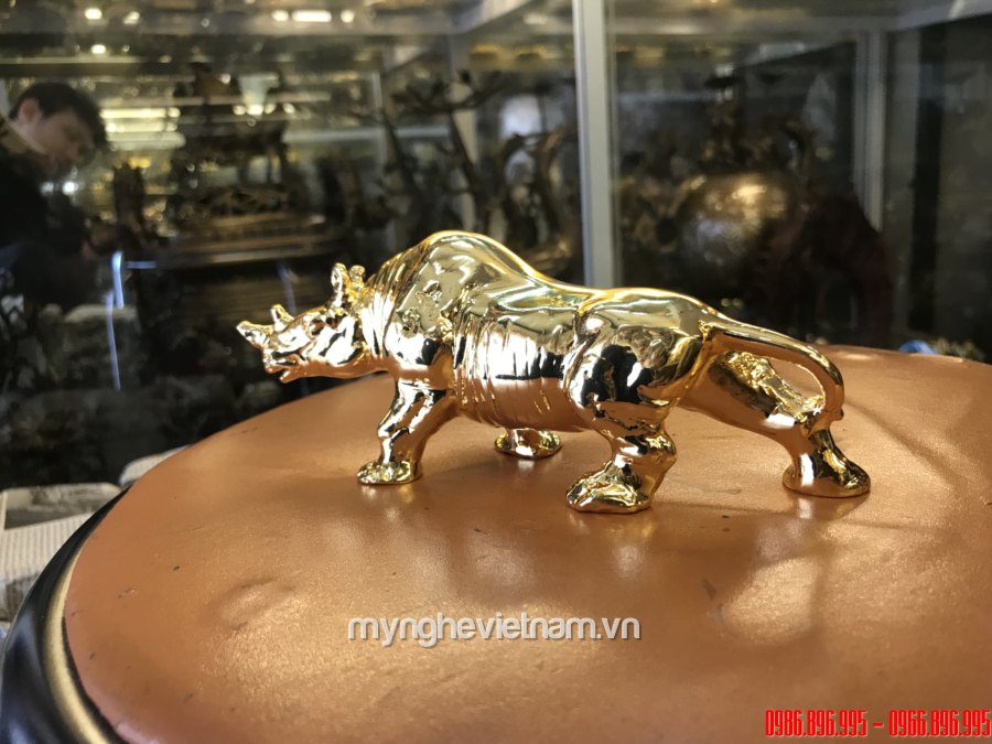 Tượng tê giác đồng mạ vàng 24k cao cấp quà tặng đối ngoại