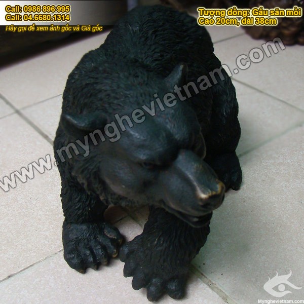 Tượng gấu đồng dài 30cm, tượng con vật bằng đồng cao cấp