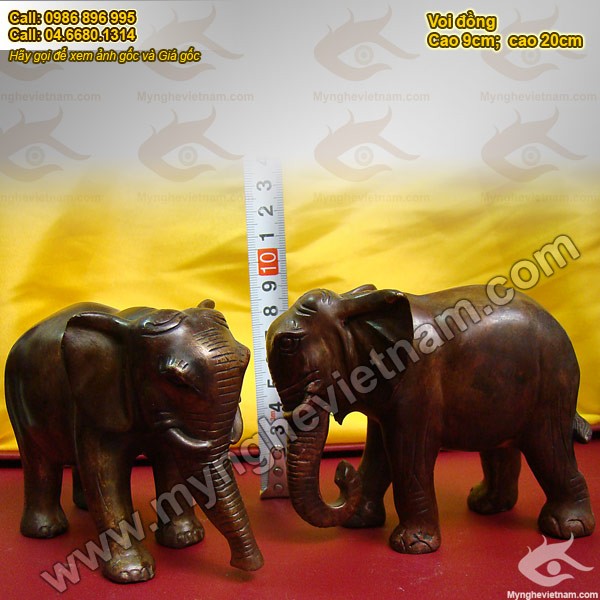 Tượng voi đồng cao 10cm và 17cm - Linh vật phong thủy