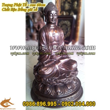 Tượng Phật đồng cao 60cm, tượng Phật a di đà đầu ốc