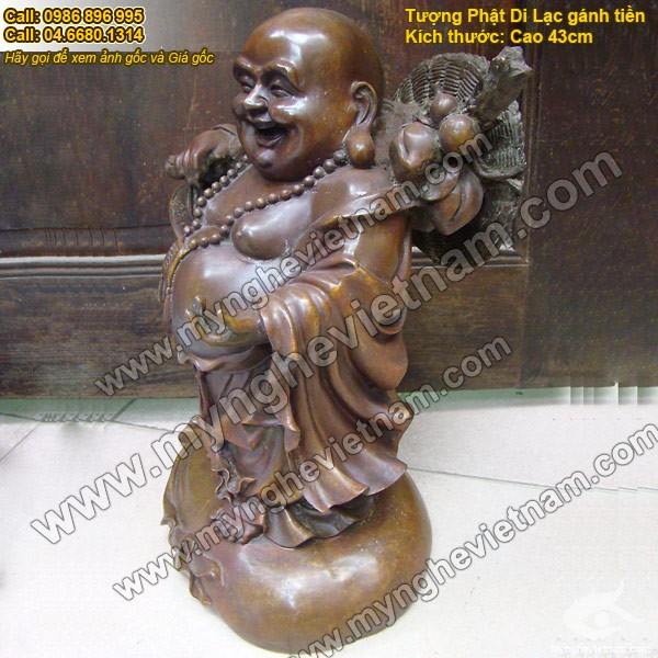 Tượng Phật Di Lạc gánh vàng 40cm giả cổ