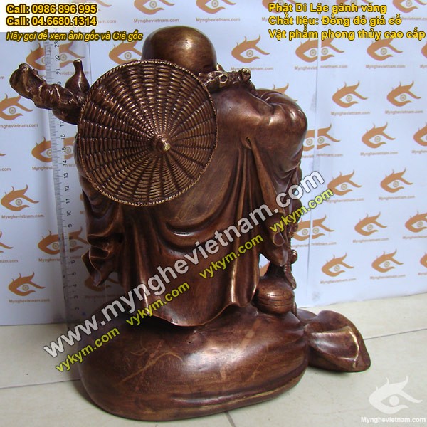 Tượng Phật Di Lạc gánh vàng 25cm bằng đồng mắt cua