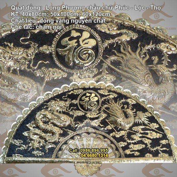 Quạt đồng Long Phượng, Quạt đồng, quạt phong thủy, quạt thờ cúng,đồ thờ cúng