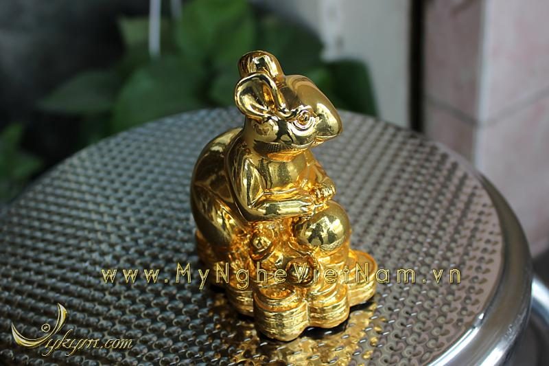 Tượng chuột mạ vàng 10cm, tượng chuột đồng phong thủy