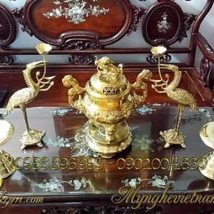 đỉnh đồng thờ cúng hoa sòi 42cm