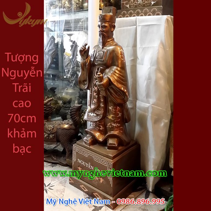 Tượng Nguyễn Trãi khảm bạc tam khí cao 68cm