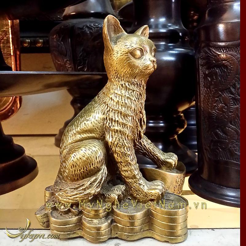 tượng mèo đồng ngồi tiền phong thủy, tượng mèo phong thủy 1