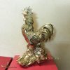 tượng gà đồng cao cấp cao 22cm đứng hoa cúc đống tiền