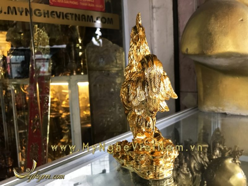 tượng gà đồng mạ vàng cao cấp 22cm