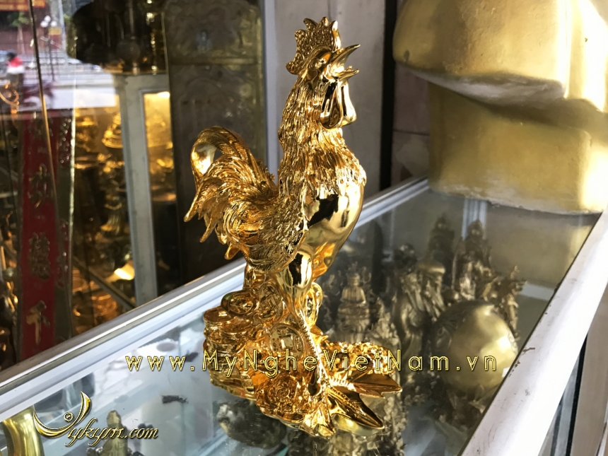 tượng gà đồng mạ vàng cao cấp 22cm0