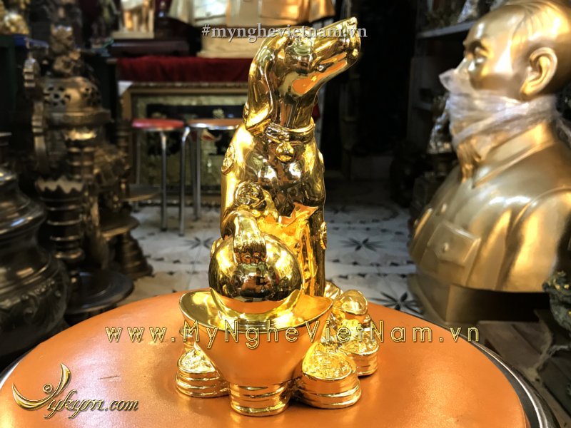 tượng chó đồng mạ vàng cao 20cm