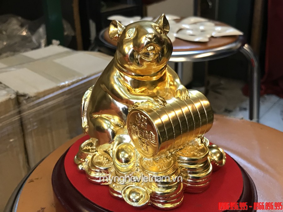 Tượng chuột để bàn làm quà tặng phong thủy cao cấp 12cm, tượng chuột mạ vàng dát vàng