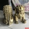 Đôi nghê phong thủy bằng đồng cao 22cm đứng không bệ dẵm cầu dẵm con
