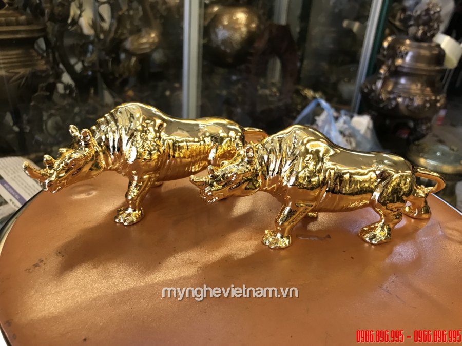 Tượng tê giác đồng mạ vàng 24k cao cấp làm quà tặng